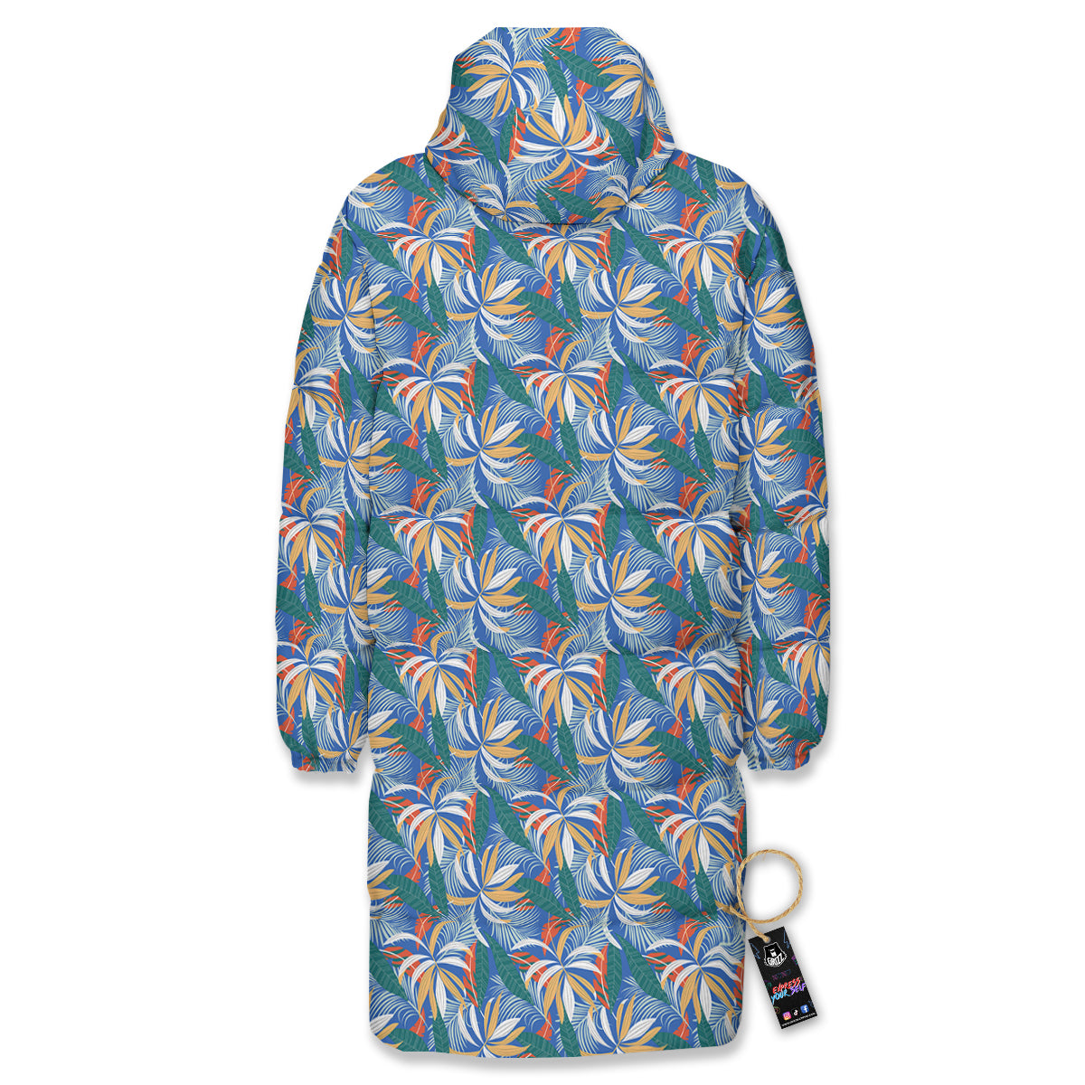 Tropical Leaf Colorful Print Pattern Long Down Jacket-grizzshop