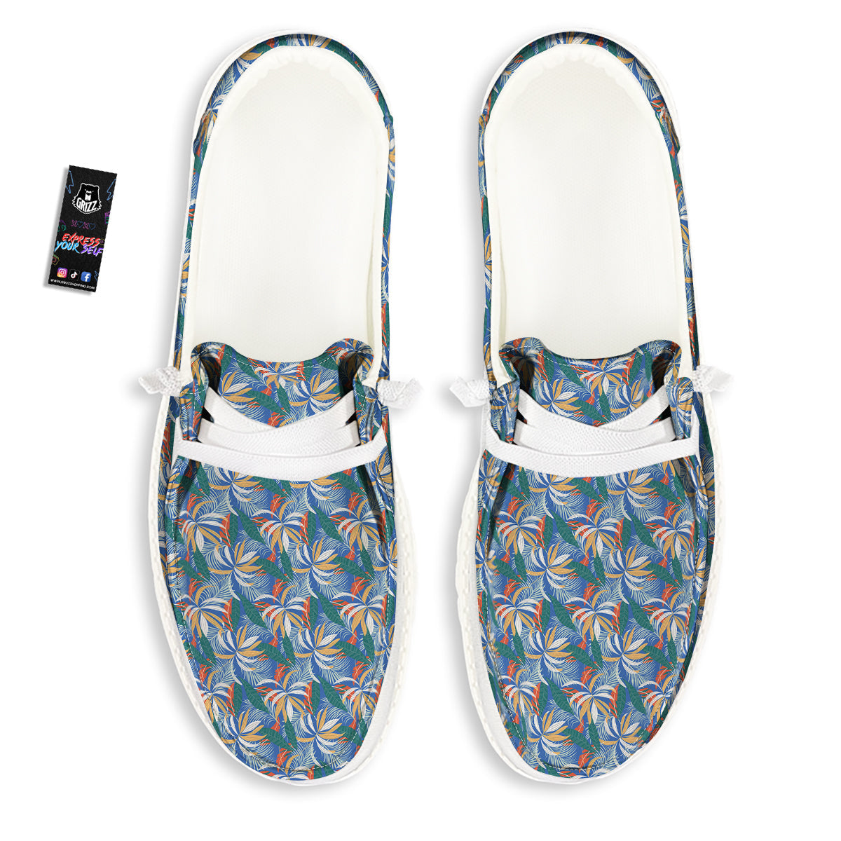 Tropical Leaf Colorful Print Pattern White Loafers-grizzshop