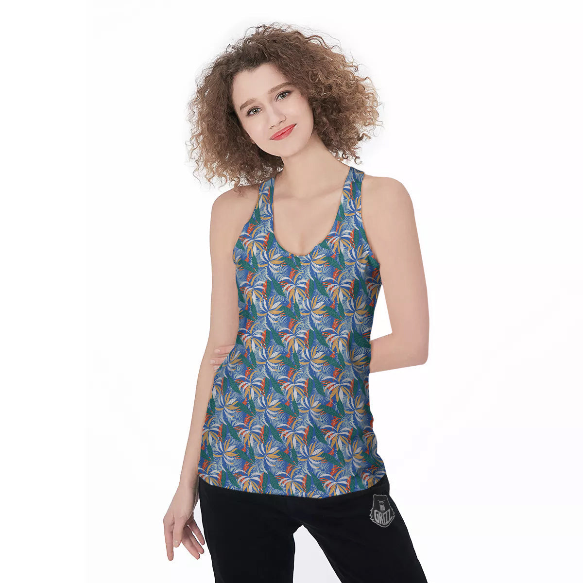 Tropical Leaf Colorful Print Pattern Women's Racerback Tank Top-grizzshop