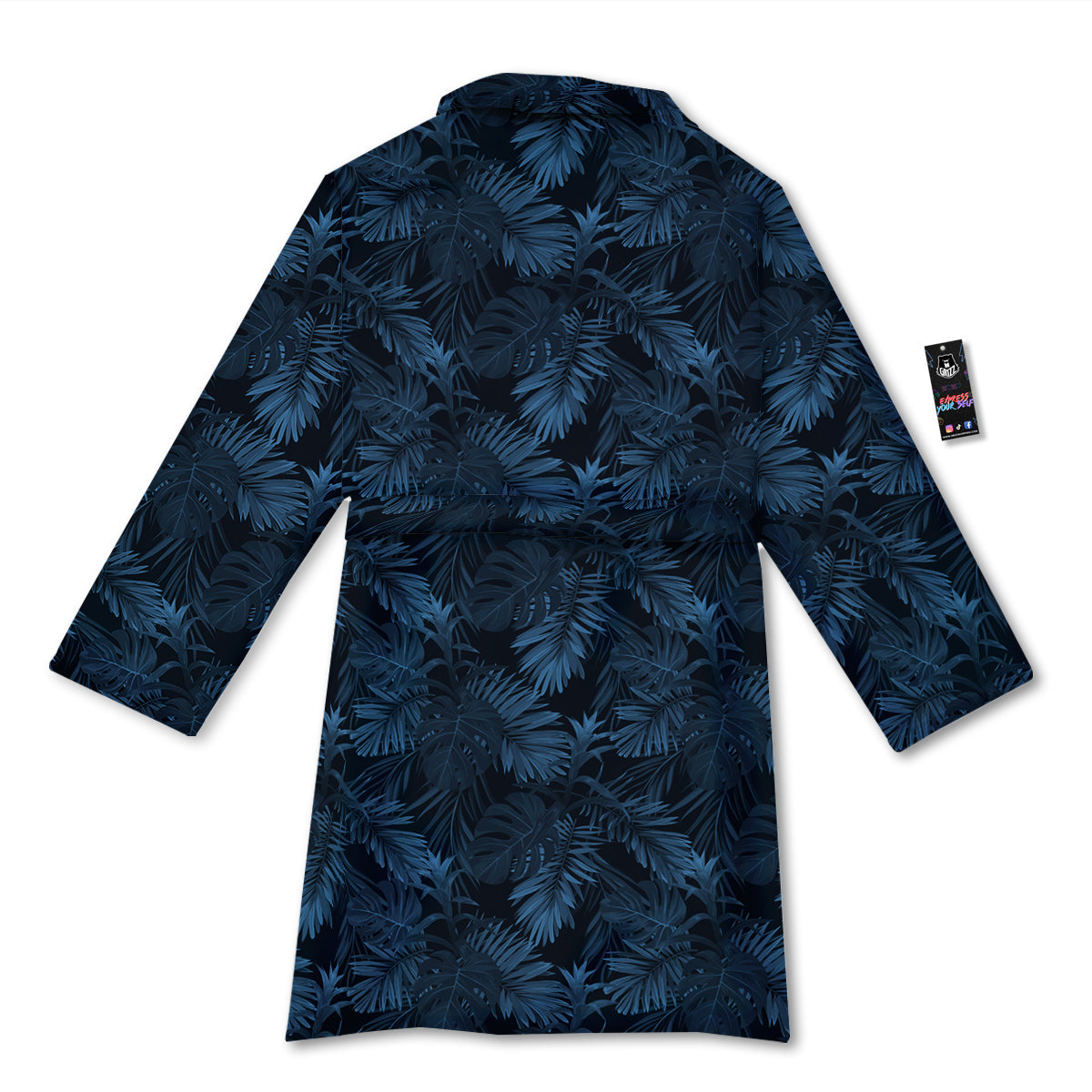 Tropical Leaf Dark Blue Print Pattern Bathrobe-grizzshop