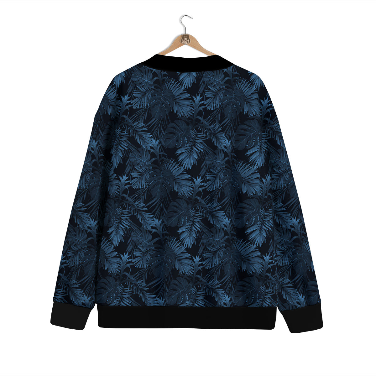 Tropical Leaf Dark Blue Print Pattern Cardigan-grizzshop