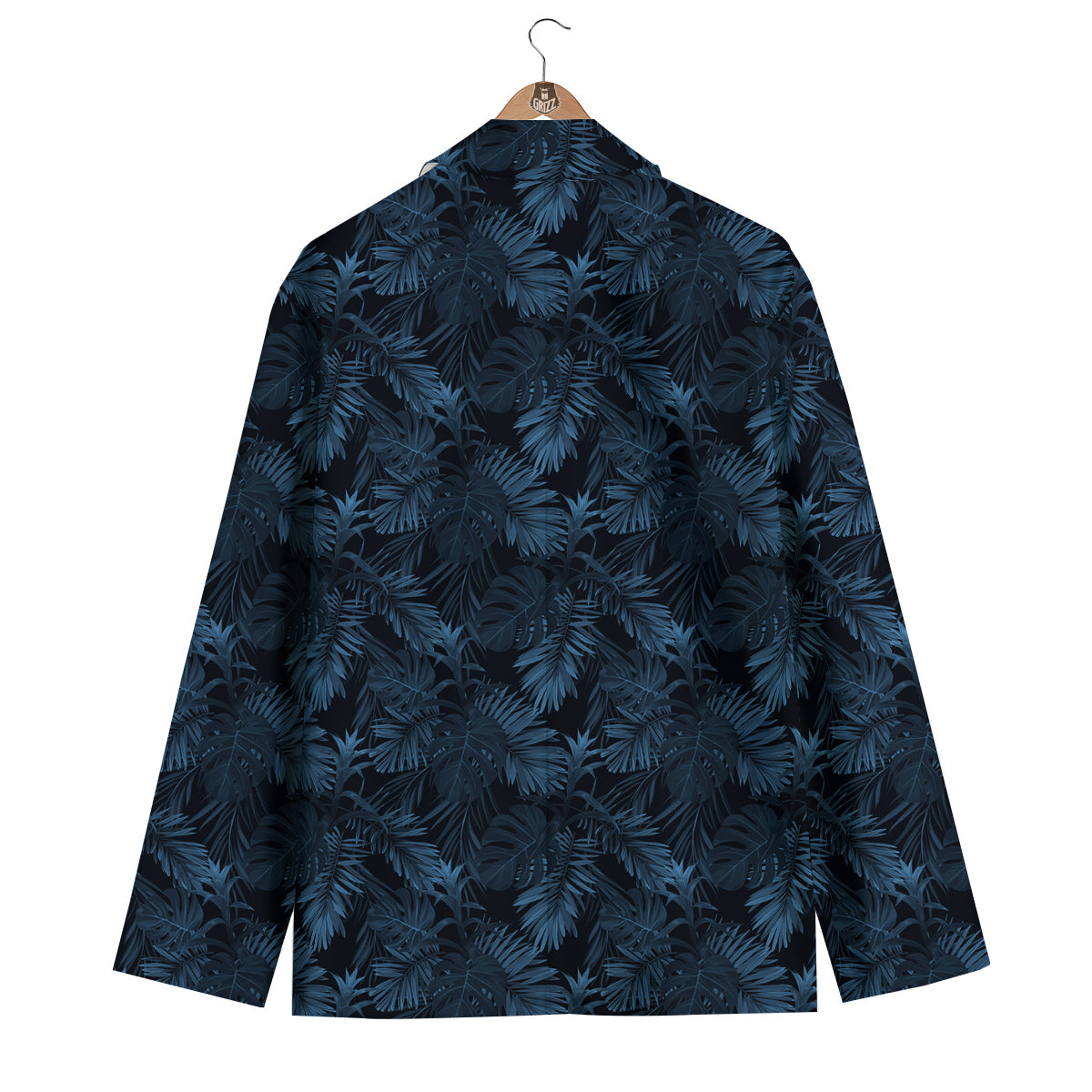 Tropical Leaf Dark Blue Print Pattern Men's Blazer-grizzshop