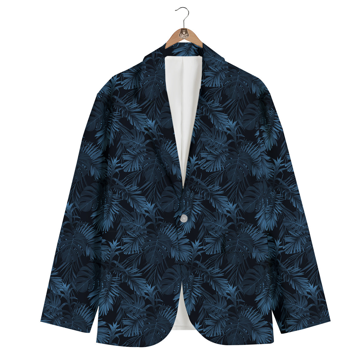 Tropical Leaf Dark Blue Print Pattern Men's Blazer-grizzshop