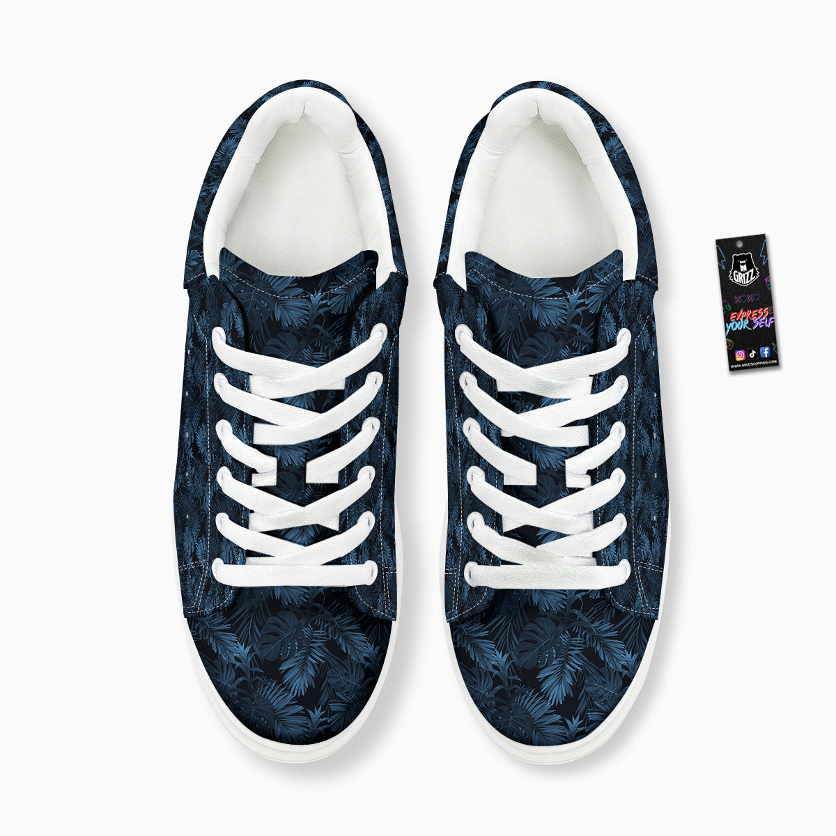 Tropical Leaf Dark Blue Print Pattern Platform Shoes-grizzshop