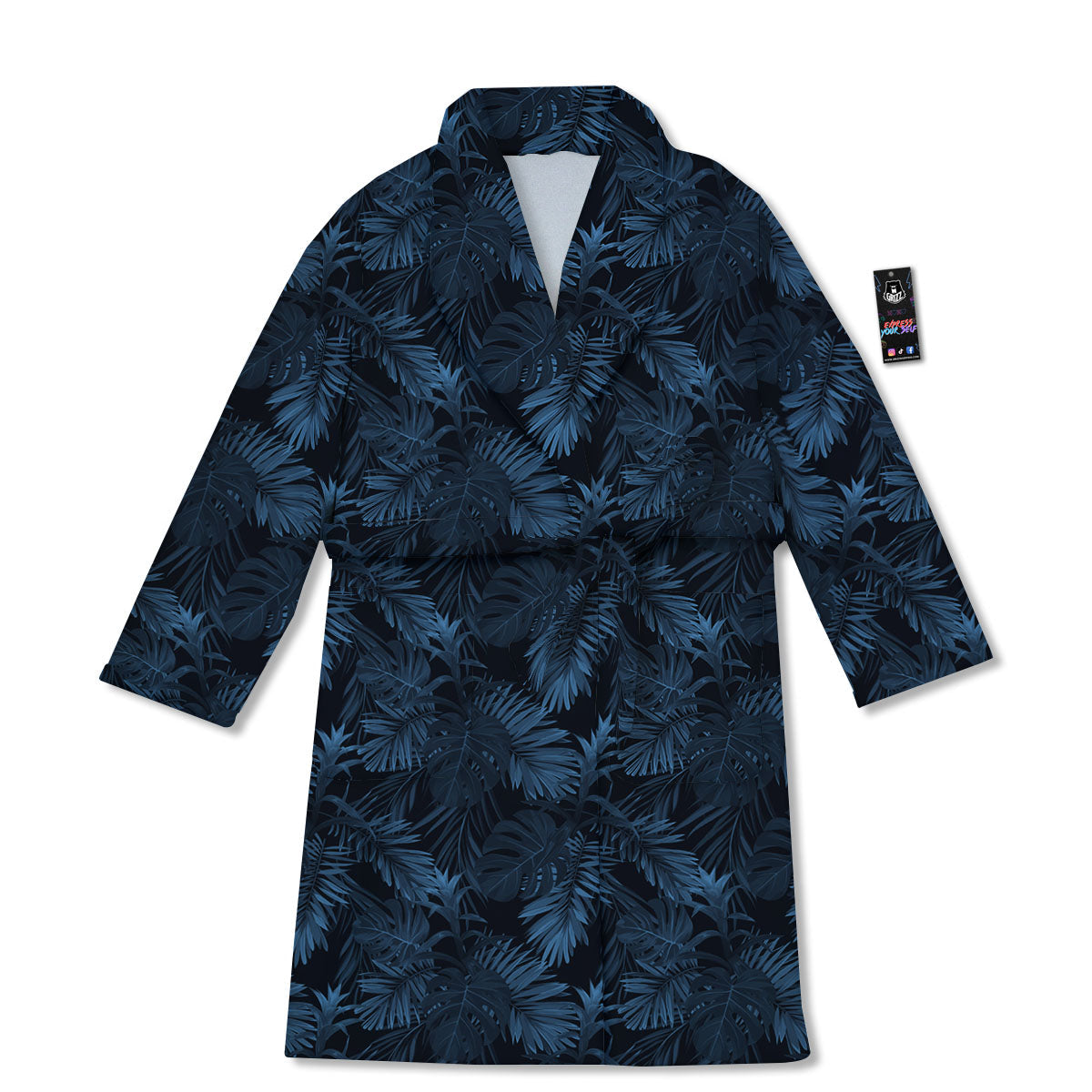Tropical Leaf Dark Print Pattern Bathrobe-grizzshop