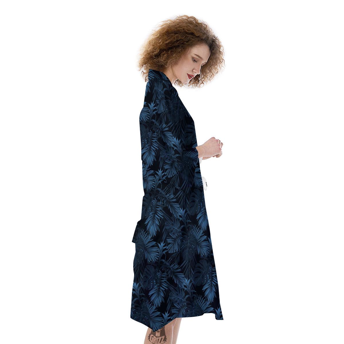 Tropical Leaf Dark Print Pattern Kimono-grizzshop