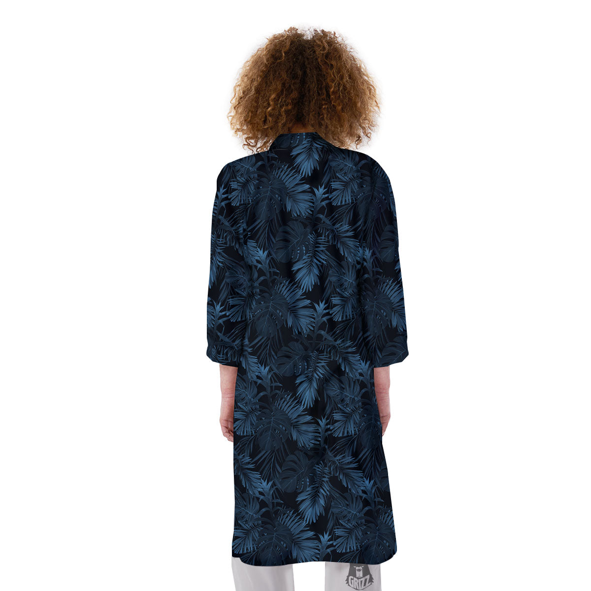 Tropical Leaf Dark Print Pattern Kimono-grizzshop