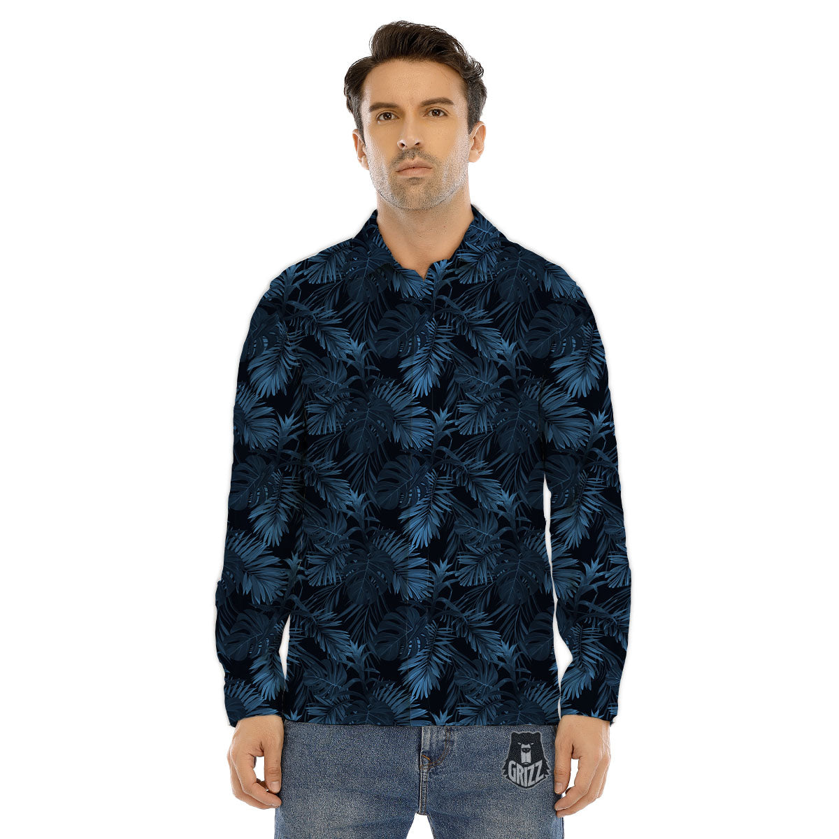 Tropical Leaf Dark Print Pattern Men's Dress Shirts-grizzshop