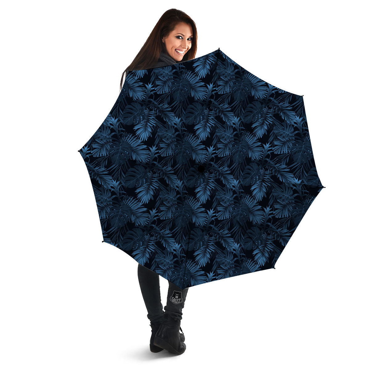 Tropical Leaf Dark Print Pattern Umbrella-grizzshop