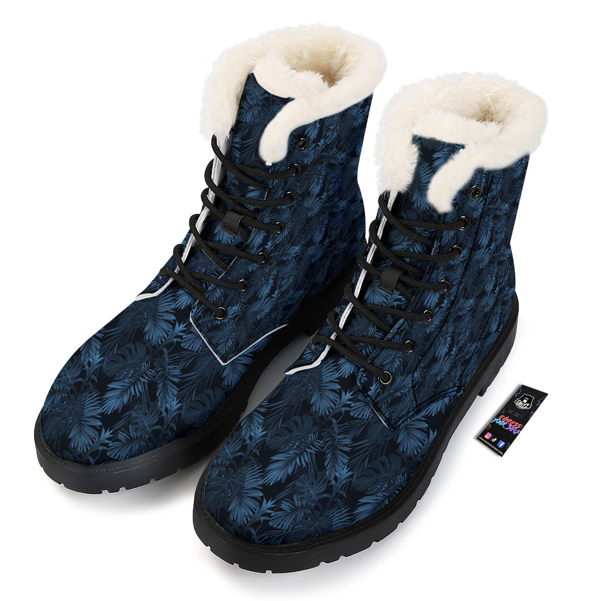 Tropical Leaf Dark Print Pattern Winter Boots-grizzshop