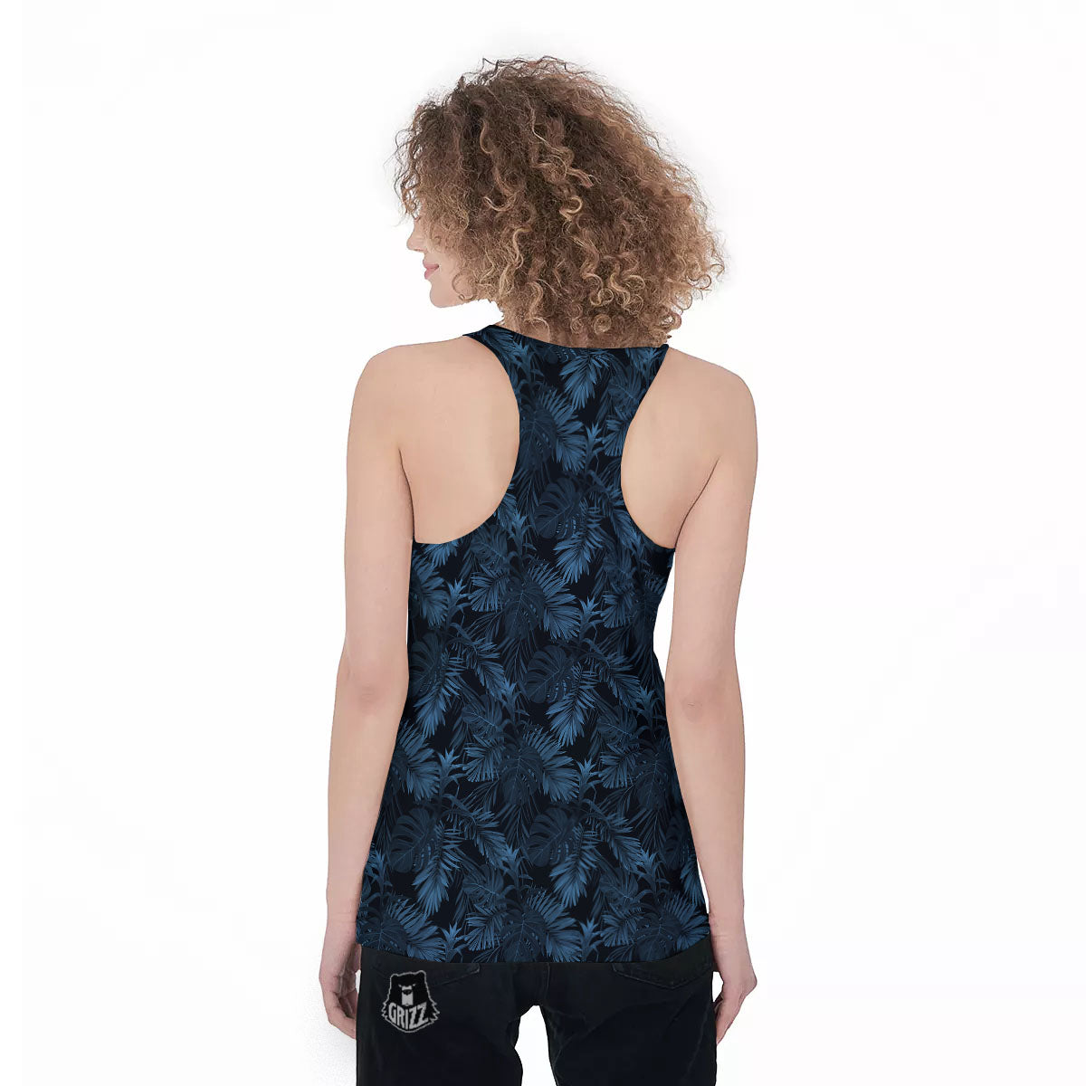 Tropical Leaf Dark Print Pattern Women's Racerback Tank Top-grizzshop