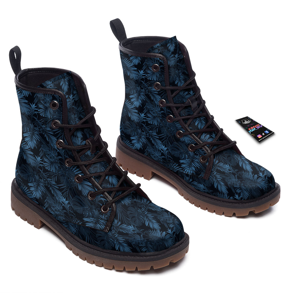 Tropical Leaf Dark Print Pattern Work Boots-grizzshop