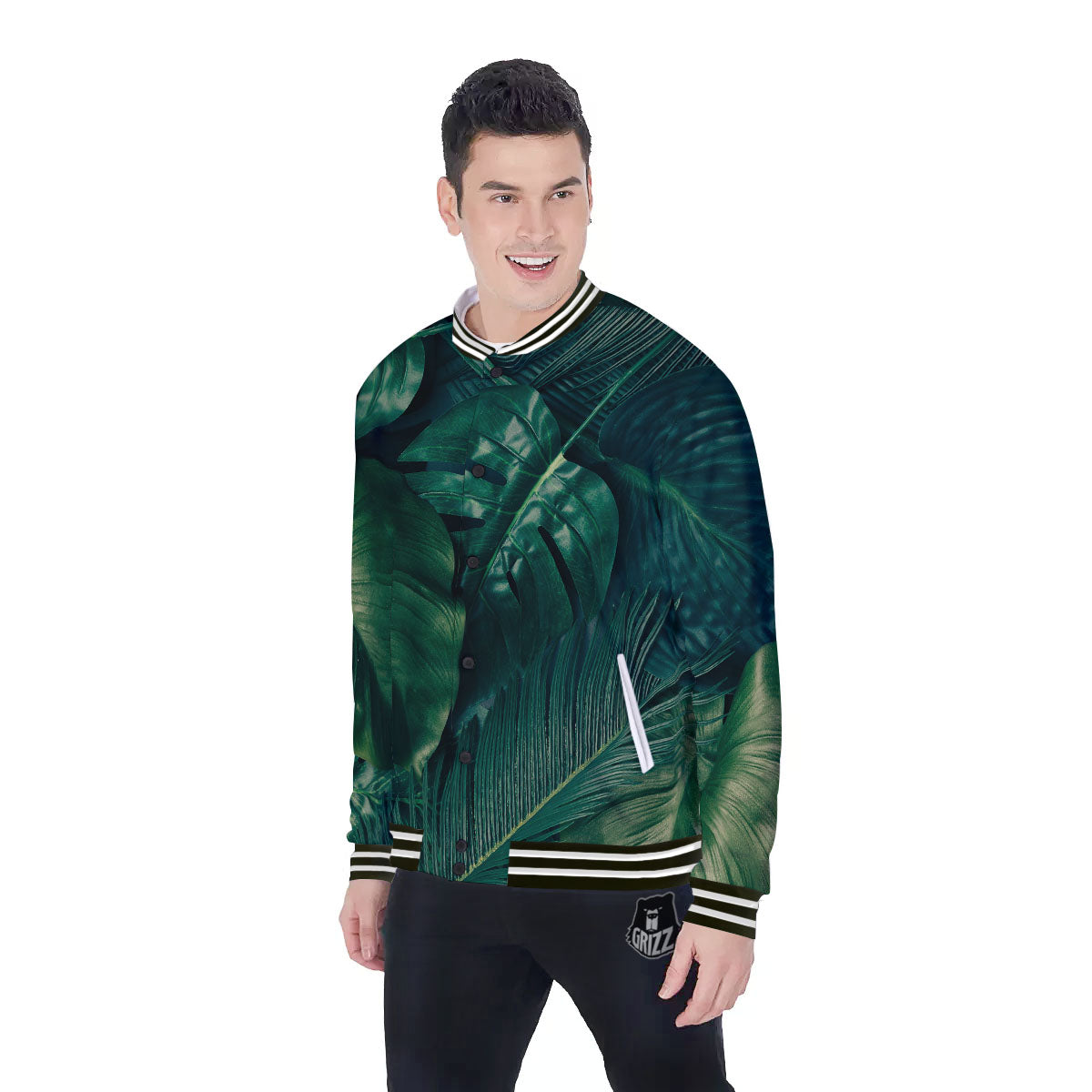 Tropical Leaf Natural Print Baseball Jacket-grizzshop