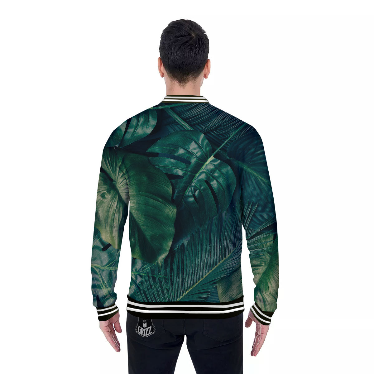 Tropical Leaf Natural Print Baseball Jacket-grizzshop