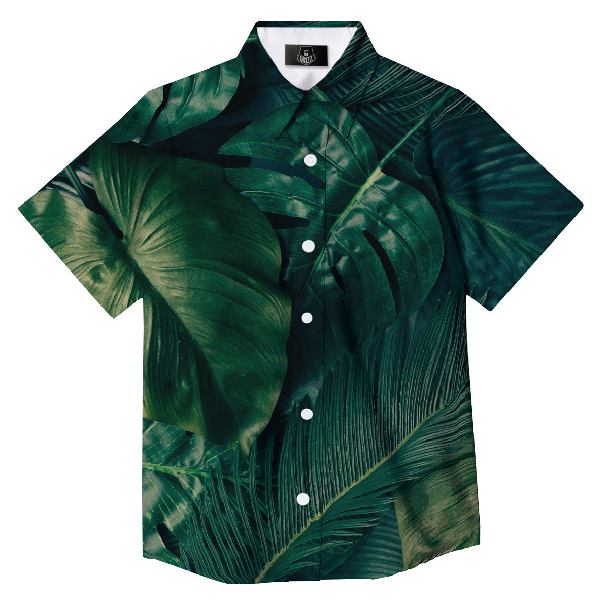 Tropical Leaf Natural Print Button Up Shirt-grizzshop