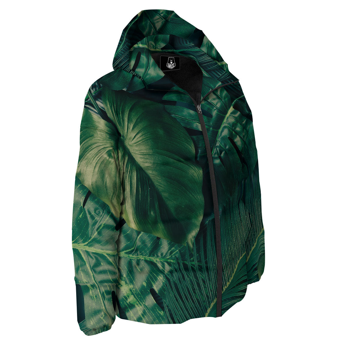 Tropical Leaf Natural Print Down Jacket-grizzshop