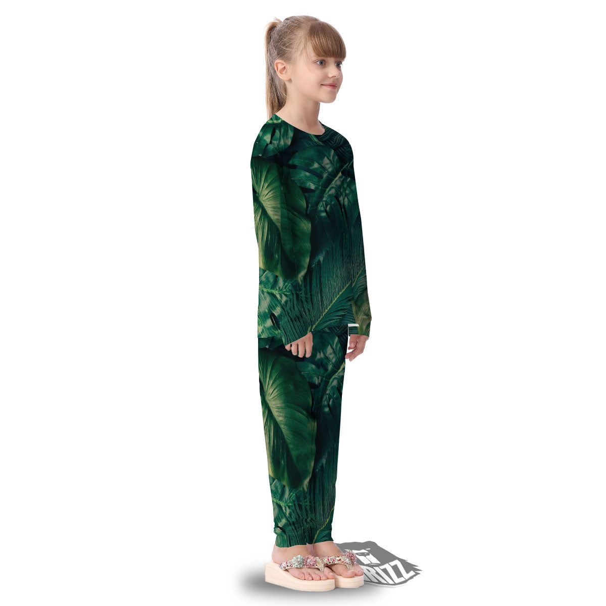 Tropical Leaf Natural Print Kid's Pajamas-grizzshop