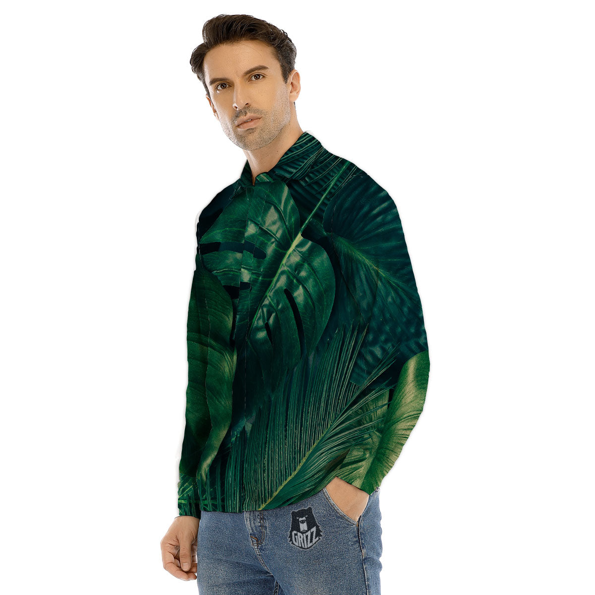 Tropical Leaf Natural Print Men's Dress Shirts-grizzshop