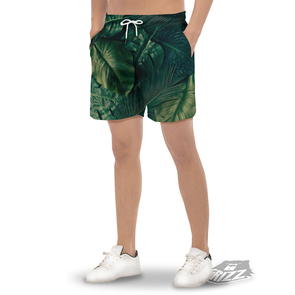 Tropical Leaf Natural Print Men's Gym Shorts-grizzshop
