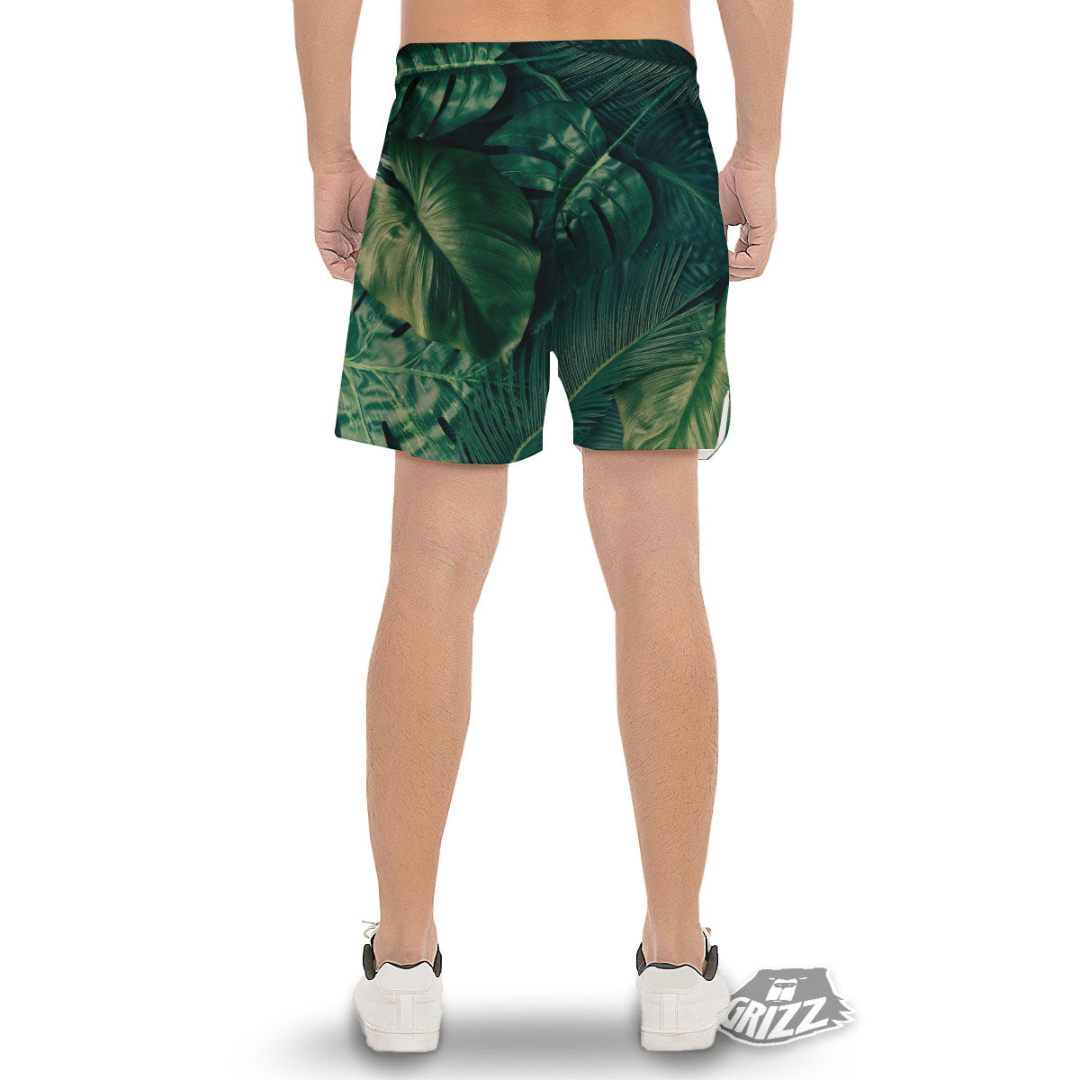 Tropical Leaf Natural Print Men's Gym Shorts-grizzshop
