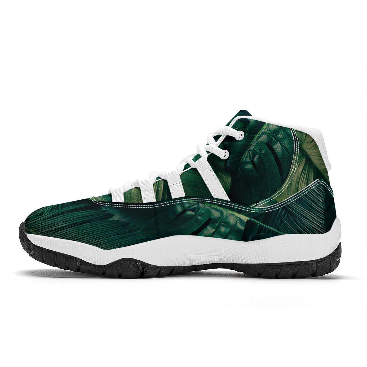 Tropical Leaf Natural Print White Bball Shoes-grizzshop