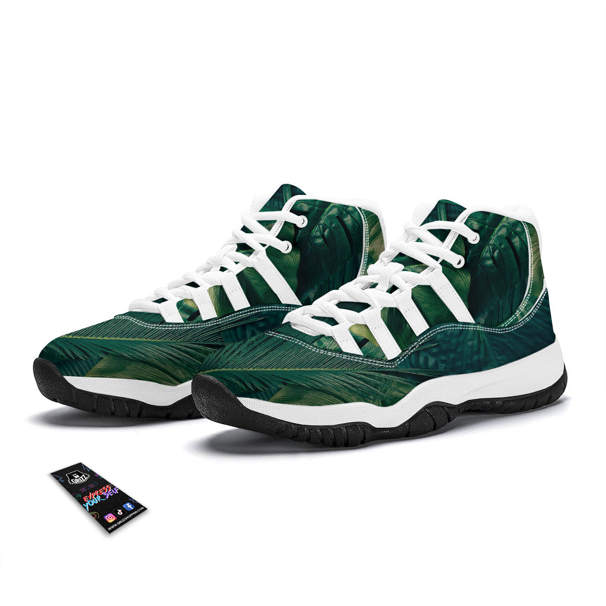 Tropical Leaf Natural Print White Bball Shoes-grizzshop