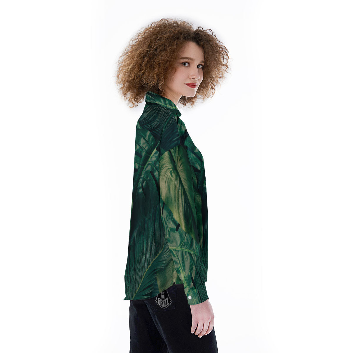 Tropical Leaf Natural Print Women's Long Sleeve Shirts-grizzshop
