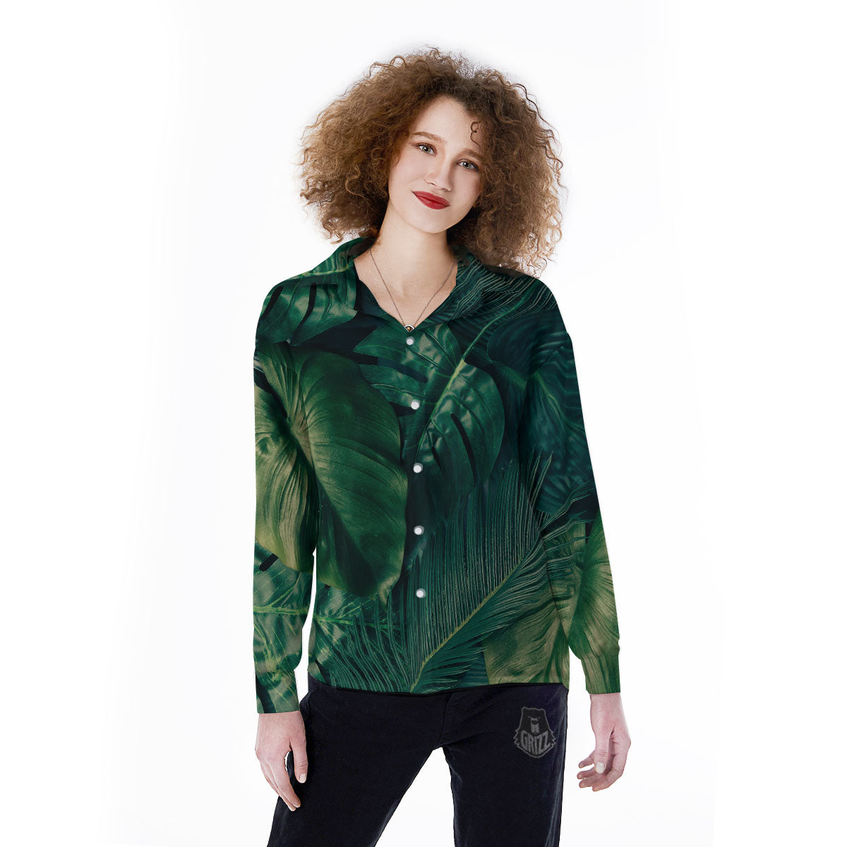 Tropical Leaf Natural Print Women's Long Sleeve Shirts-grizzshop