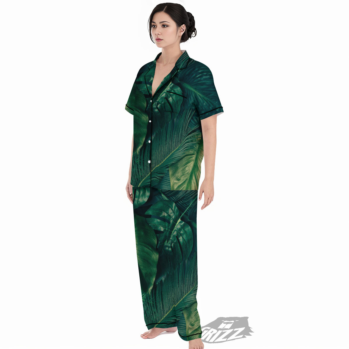 Tropical Leaf Natural Print Women's Pajamas Set-grizzshop