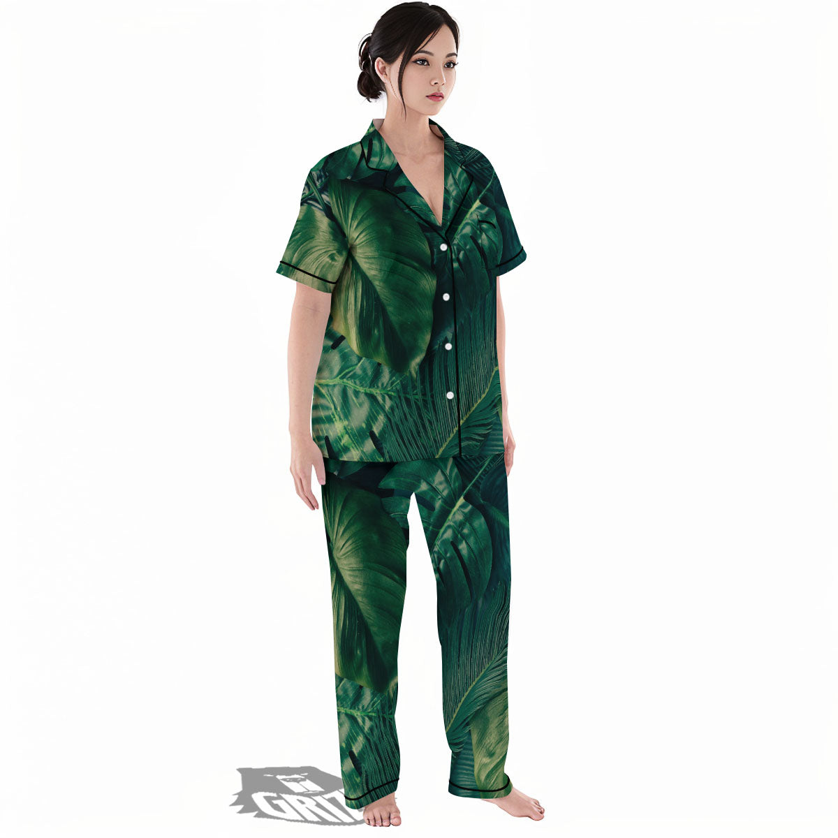 Tropical Leaf Natural Print Women's Pajamas Set-grizzshop