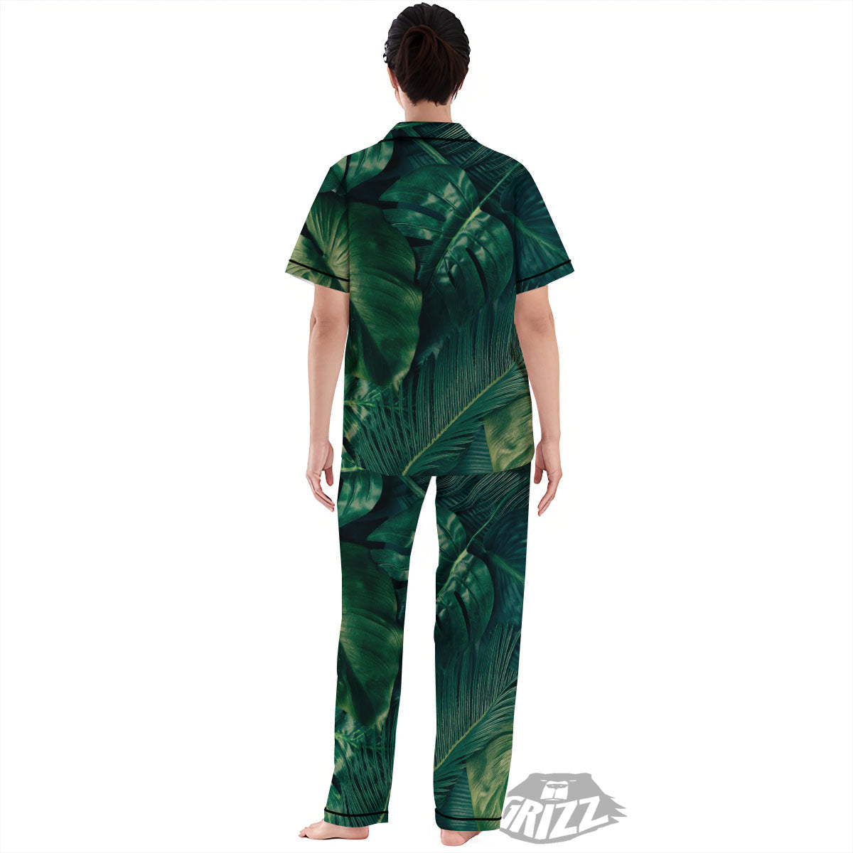 Tropical Leaf Natural Print Women's Pajamas Set-grizzshop