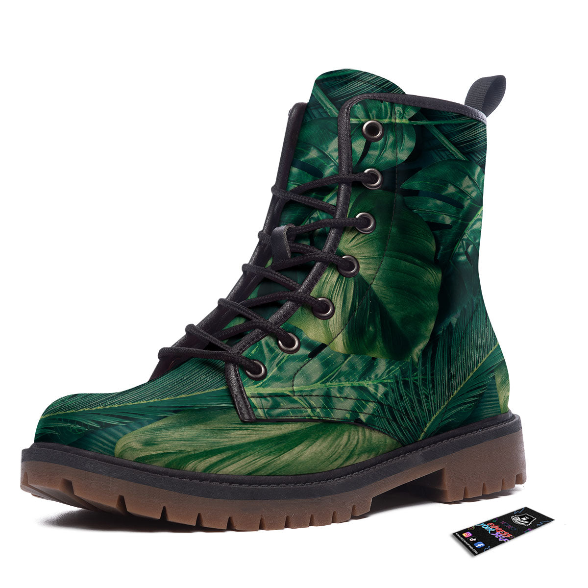 Tropical Leaf Natural Print Work Boots-grizzshop
