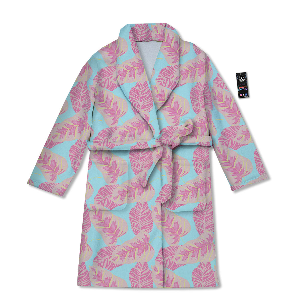 Tropical Leaf Pink And Teal Print Pattern Bathrobe-grizzshop