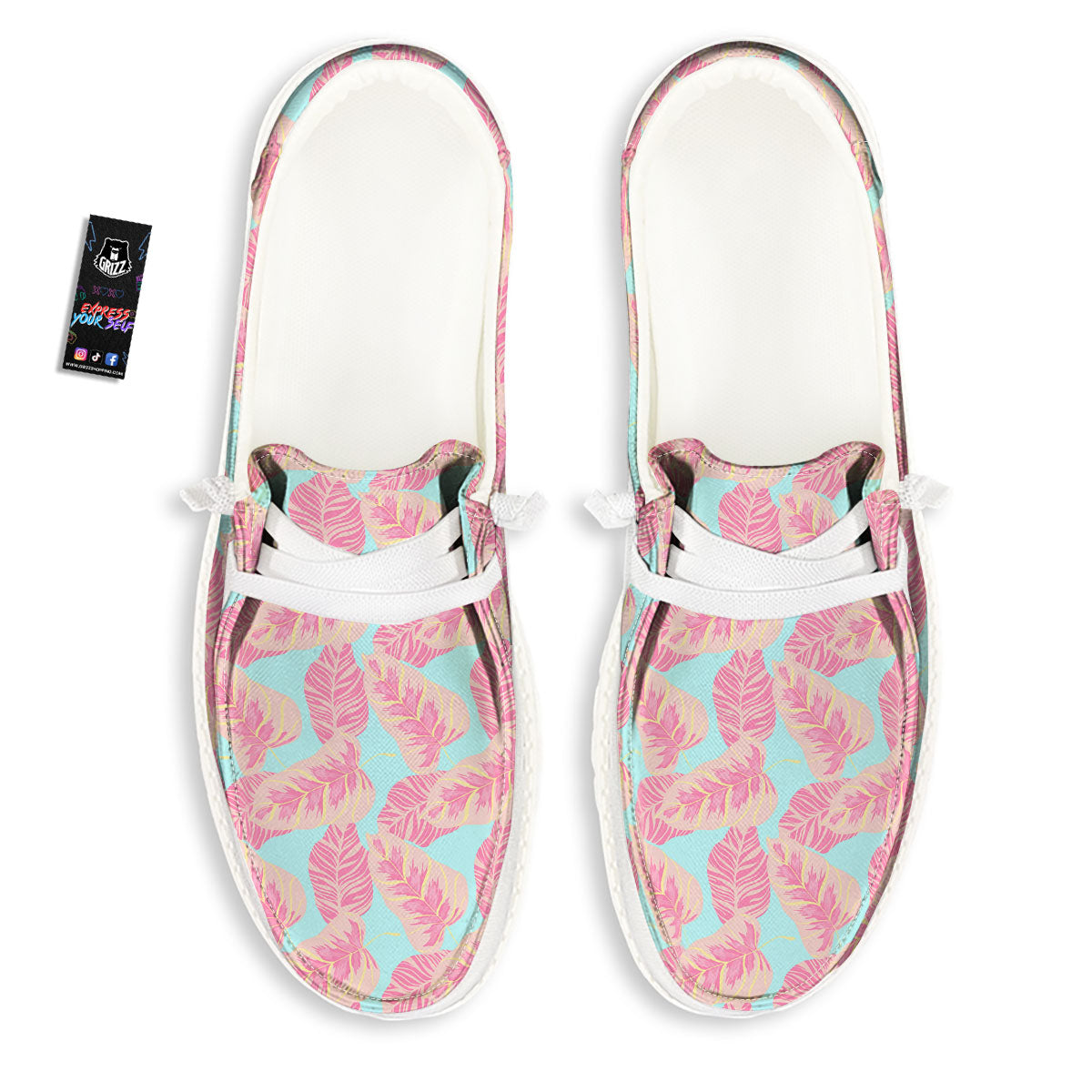 Tropical Leaf Pink And Teal Print Pattern Black Loafers-grizzshop