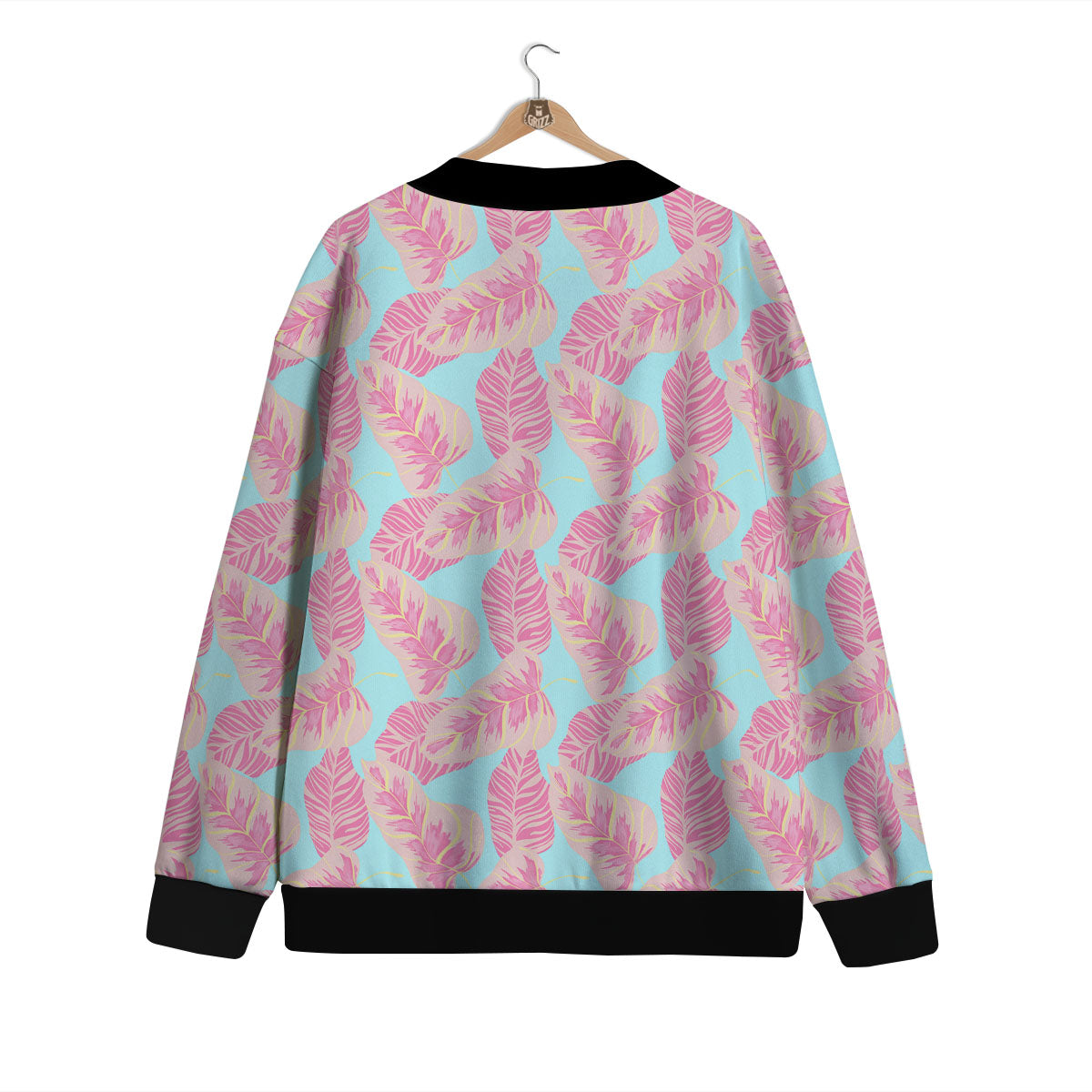 Tropical Leaf Pink And Teal Print Pattern Cardigan-grizzshop