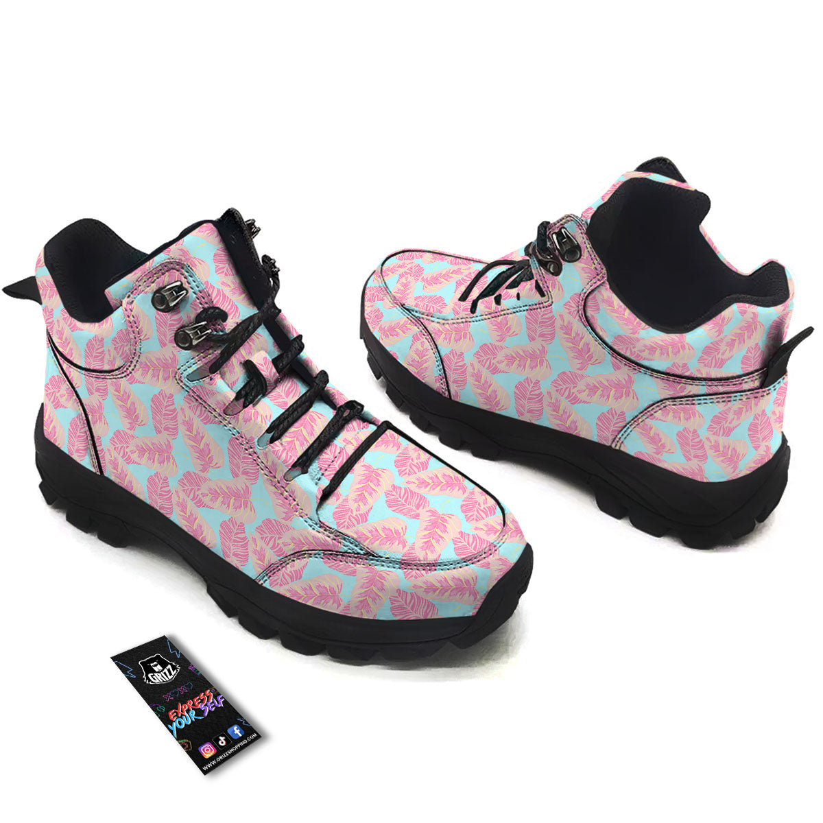 Tropical Leaf Pink And Teal Print Pattern Hiking Shoes-grizzshop