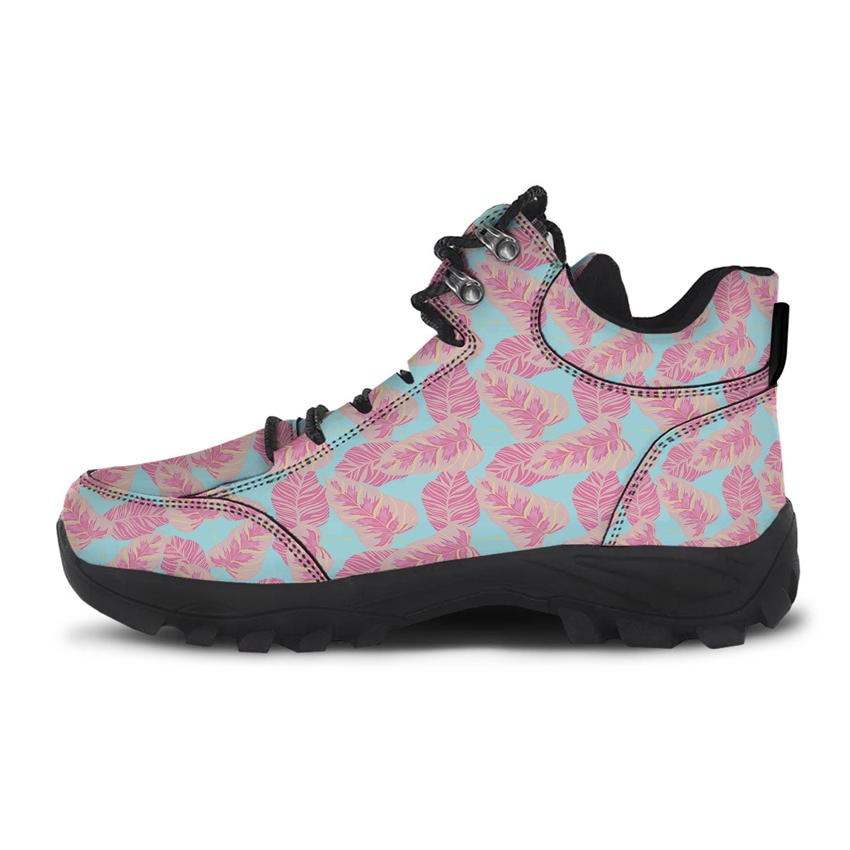 Tropical Leaf Pink And Teal Print Pattern Hiking Shoes-grizzshop