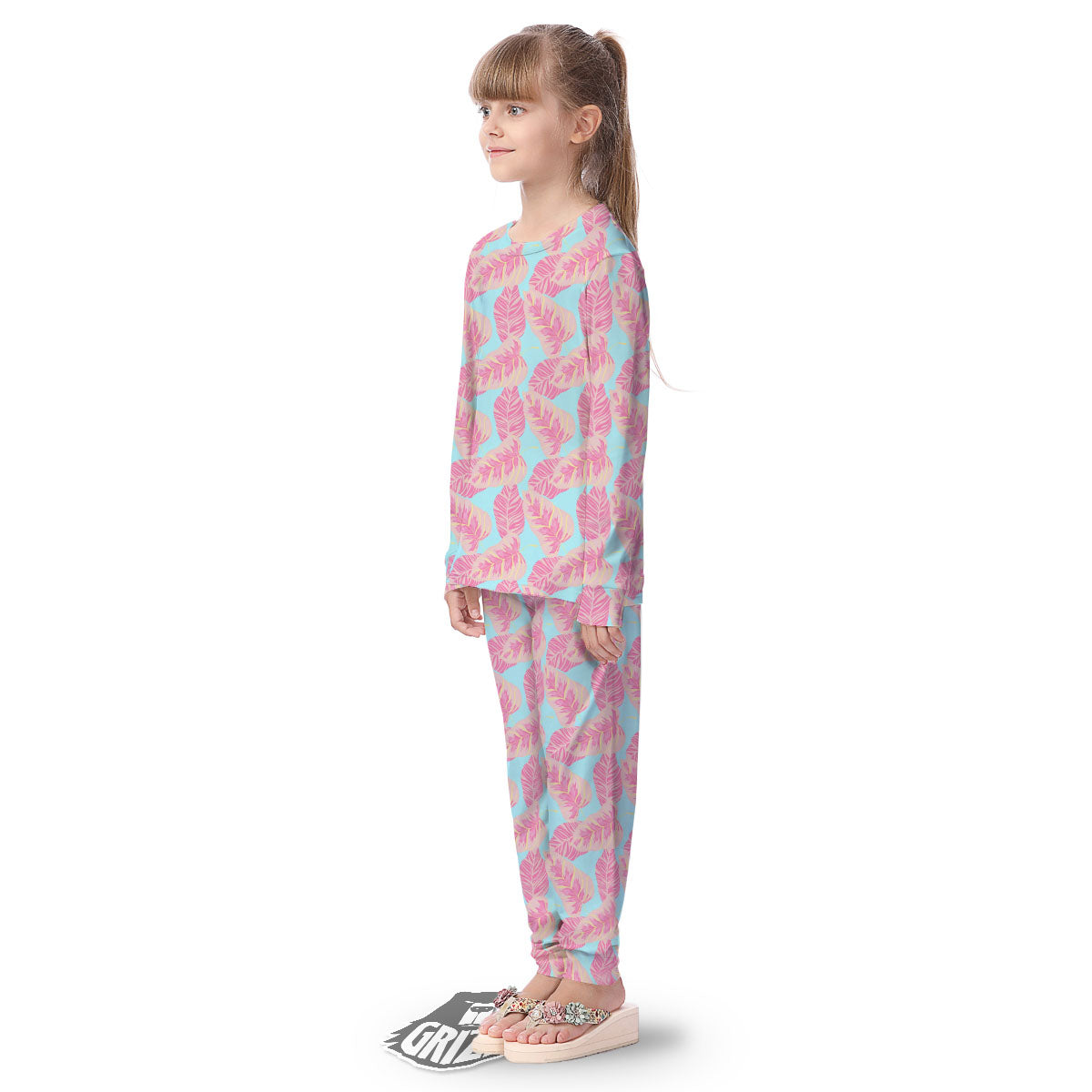 Tropical Leaf Pink And Teal Print Pattern Kid's Pajamas-grizzshop
