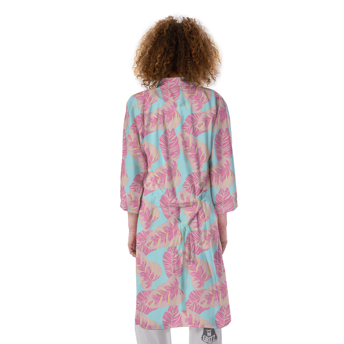 Tropical Leaf Pink And Teal Print Pattern Kimono-grizzshop