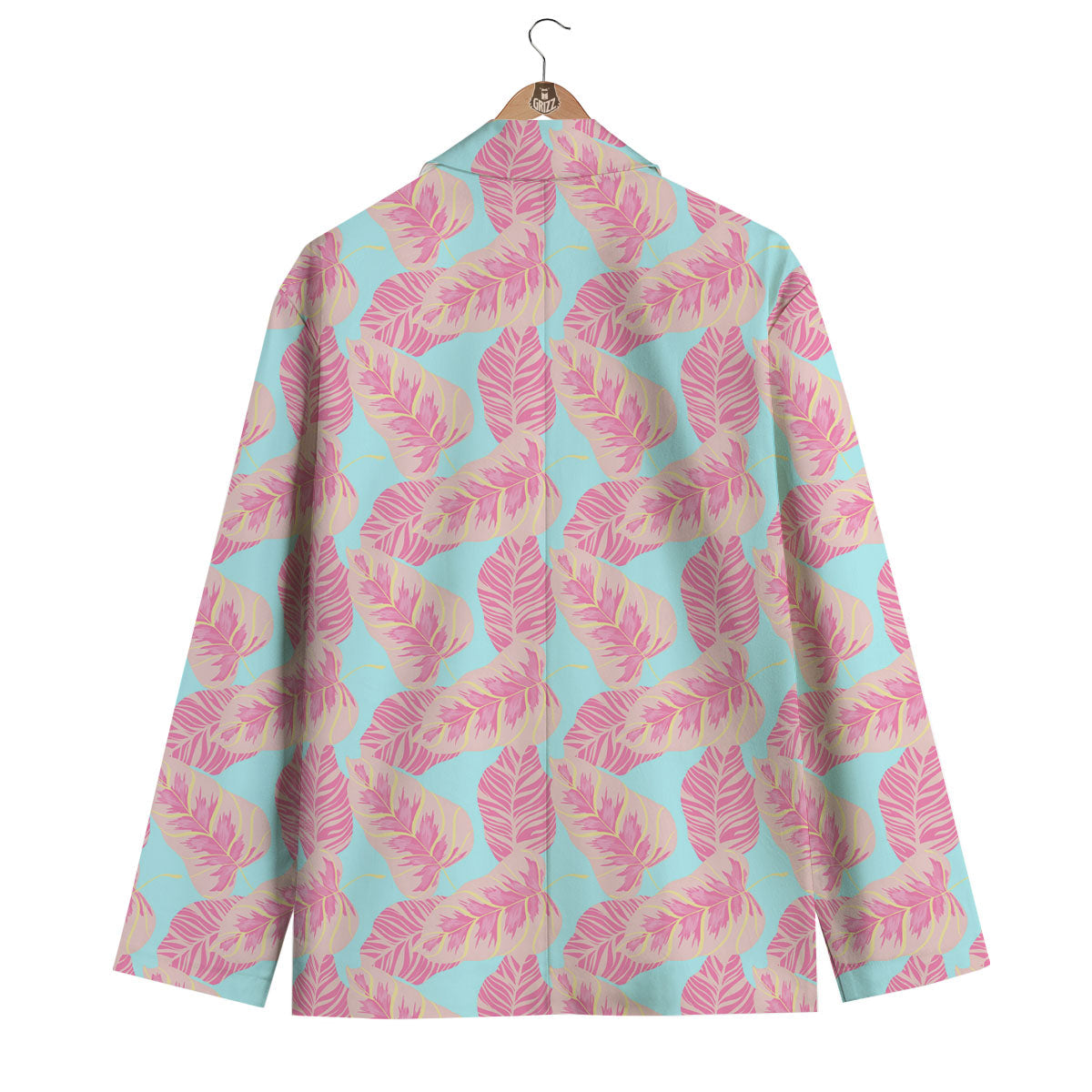 Tropical Leaf Pink And Teal Print Pattern Men's Blazer-grizzshop