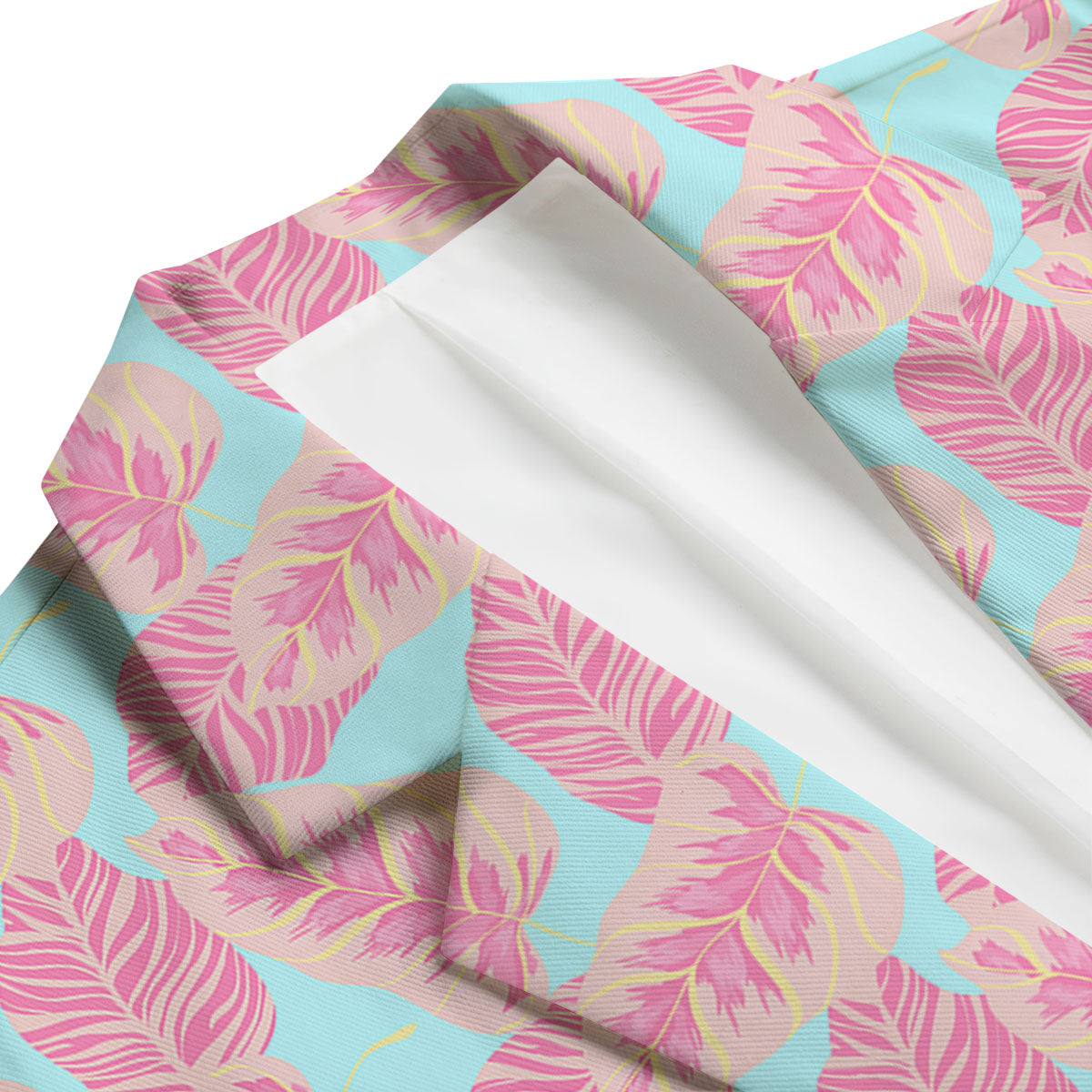 Tropical Leaf Pink And Teal Print Pattern Men's Blazer-grizzshop