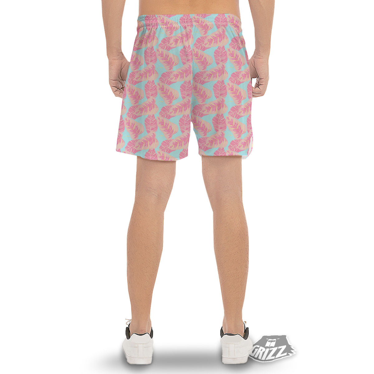 Tropical Leaf Pink And Teal Print Pattern Men's Gym Shorts-grizzshop