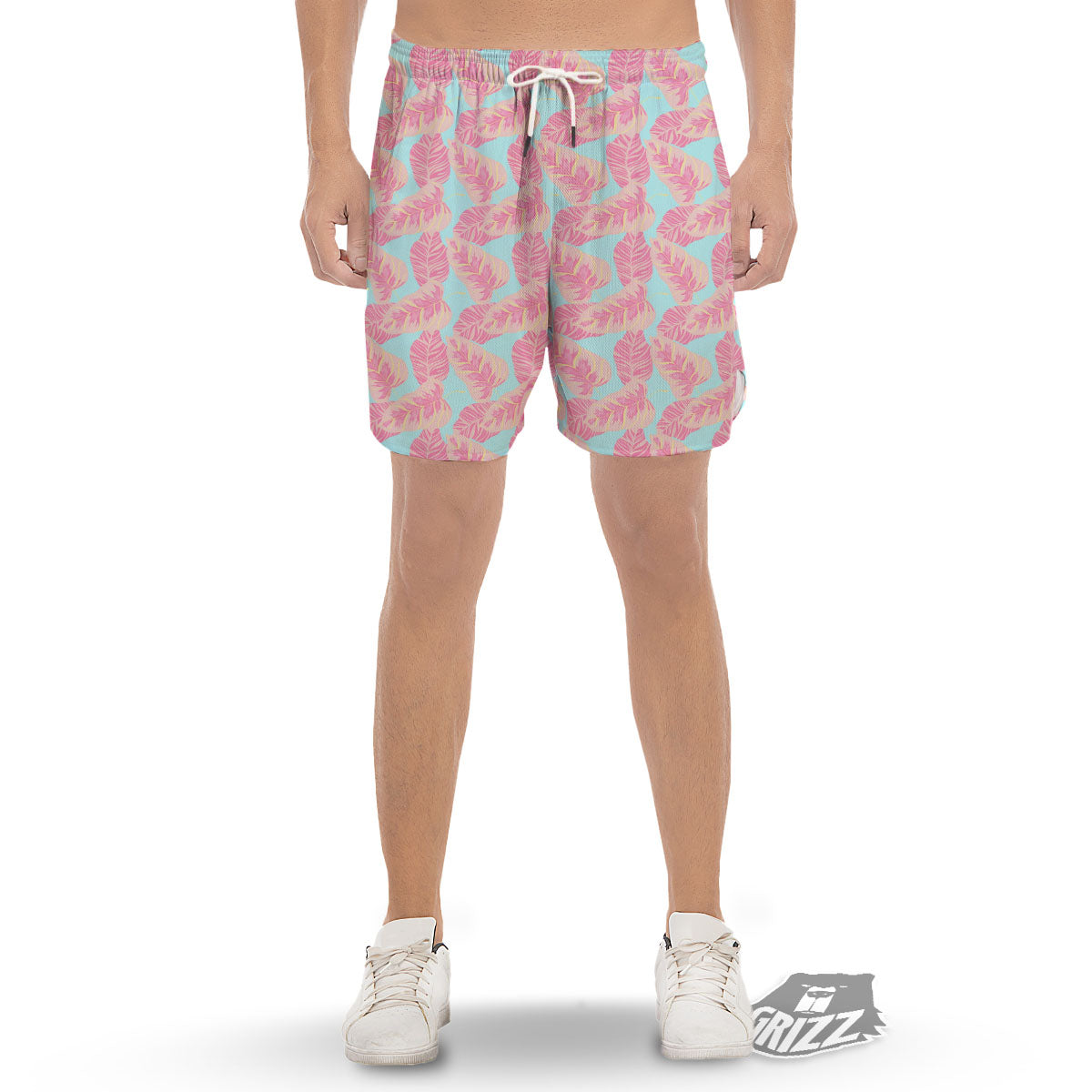 Tropical Leaf Pink And Teal Print Pattern Men's Gym Shorts-grizzshop