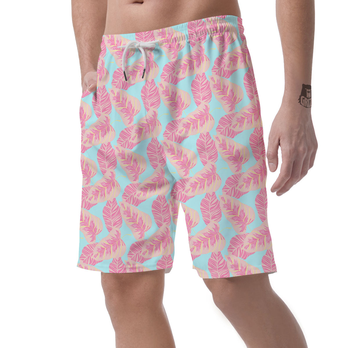 Tropical Leaf Pink And Teal Print Pattern Men's Shorts-grizzshop
