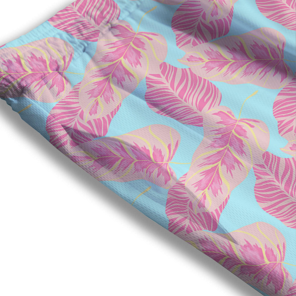 Tropical Leaf Pink And Teal Print Pattern Mesh Shorts