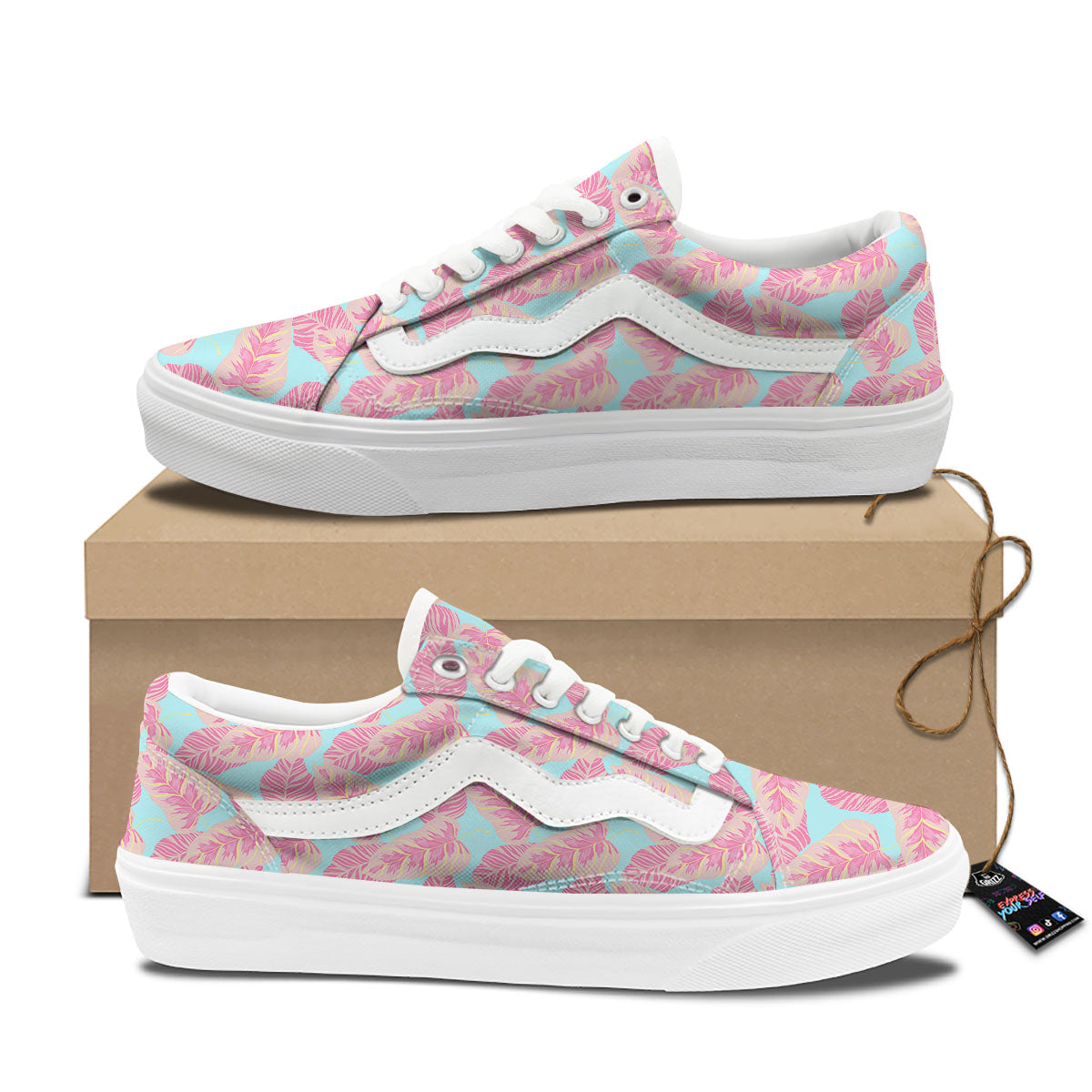 Tropical Leaf Pink And Teal Print Pattern Skate Shoes-grizzshop