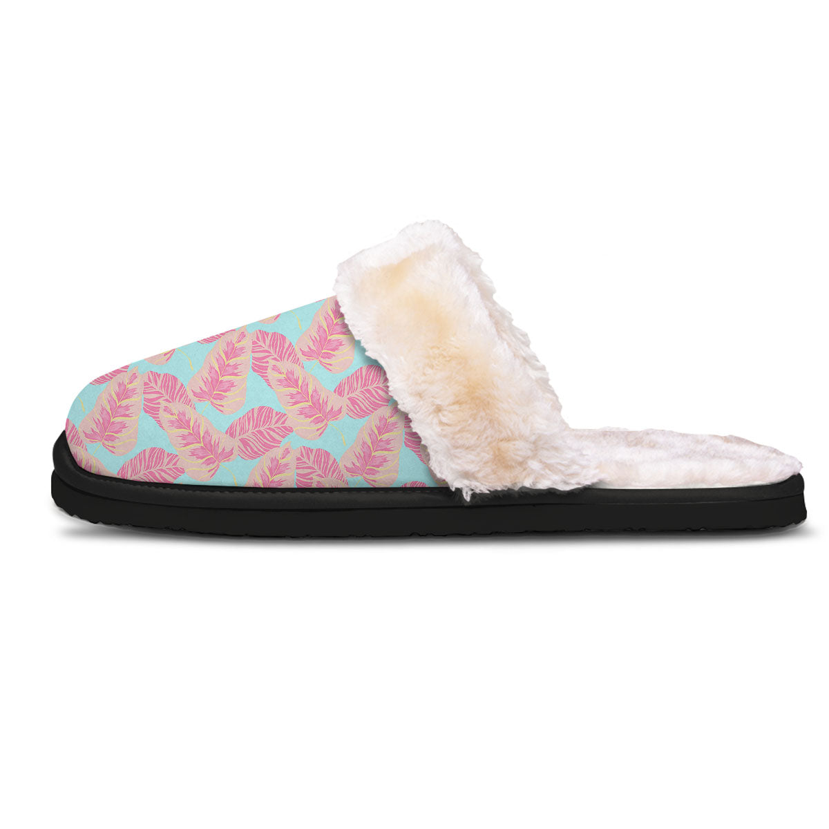 Tropical Leaf Pink And Teal Print Pattern Slippers-grizzshop