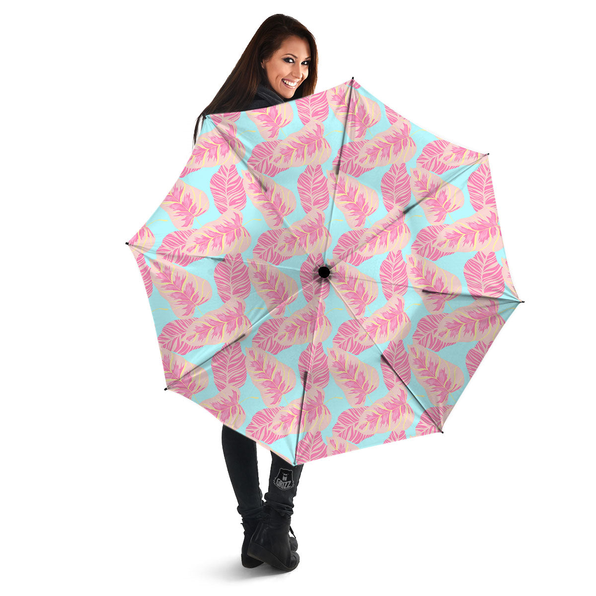 Tropical Leaf Pink And Teal Print Pattern Umbrella-grizzshop