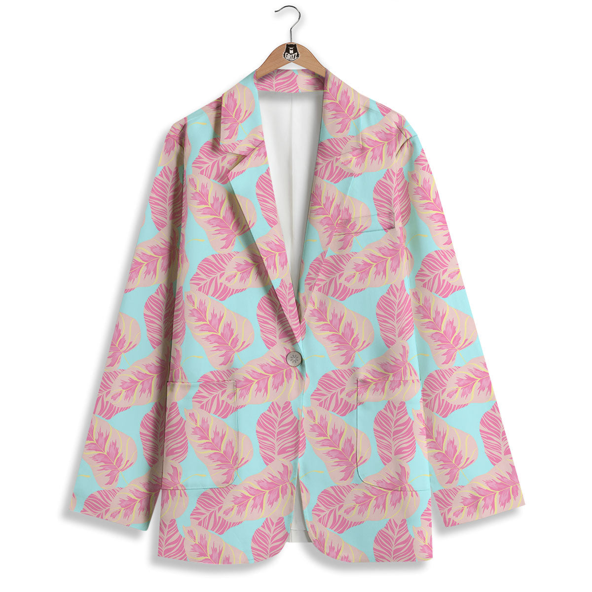 Tropical Leaf Pink And Teal Print Pattern Women's Blazer-grizzshop