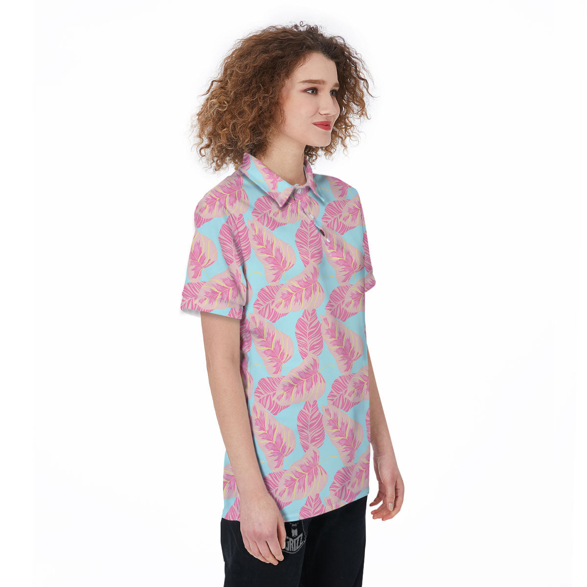 Tropical Leaf Pink And Teal Print Pattern Women's Golf Shirts-grizzshop